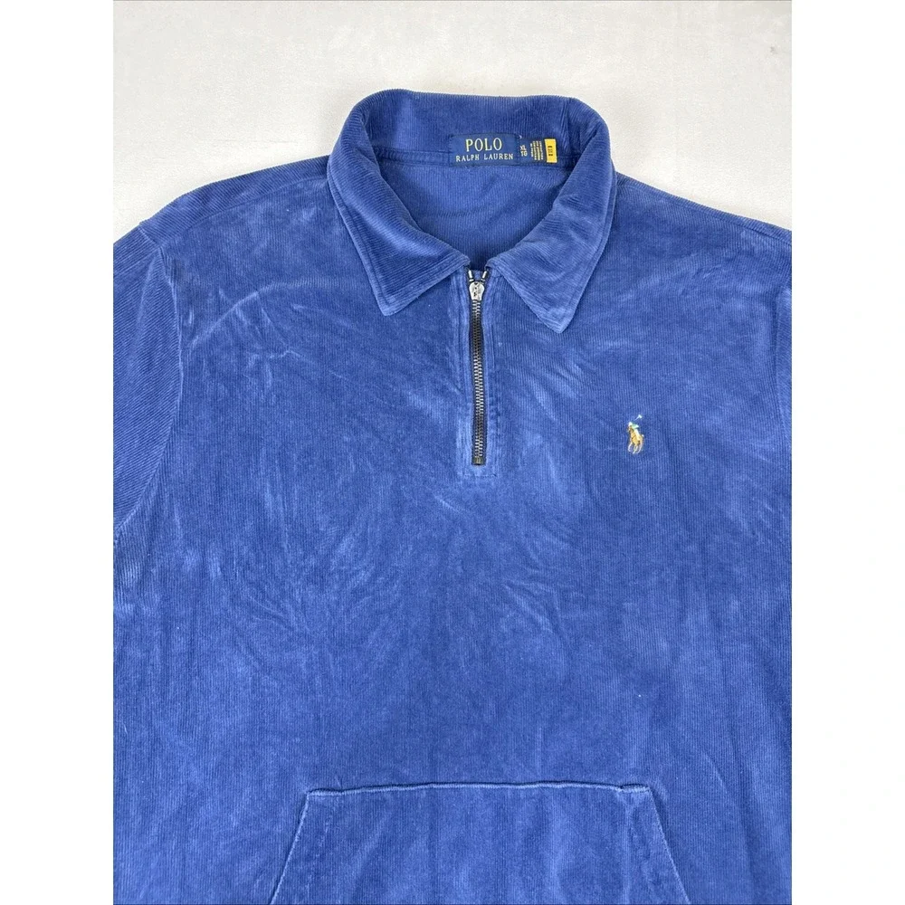 Polo Ralph Lauren Mens Navy Blue Knit Corduroy Quarter Zip Pullover Size XL READ